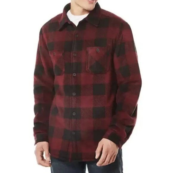 WP Weatherproof Men's Lined Soft Brush Shacket Maroon/Black Small Oversized NWT - Picture 1 of 7